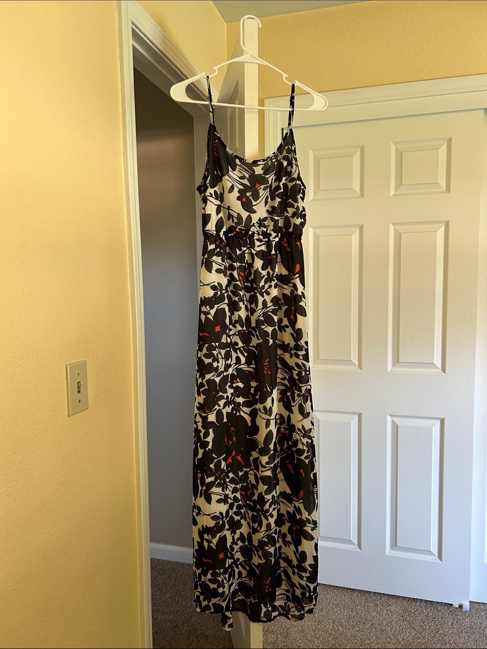 Floral Spaghetti Strap Maxi Dress in Black and Cream